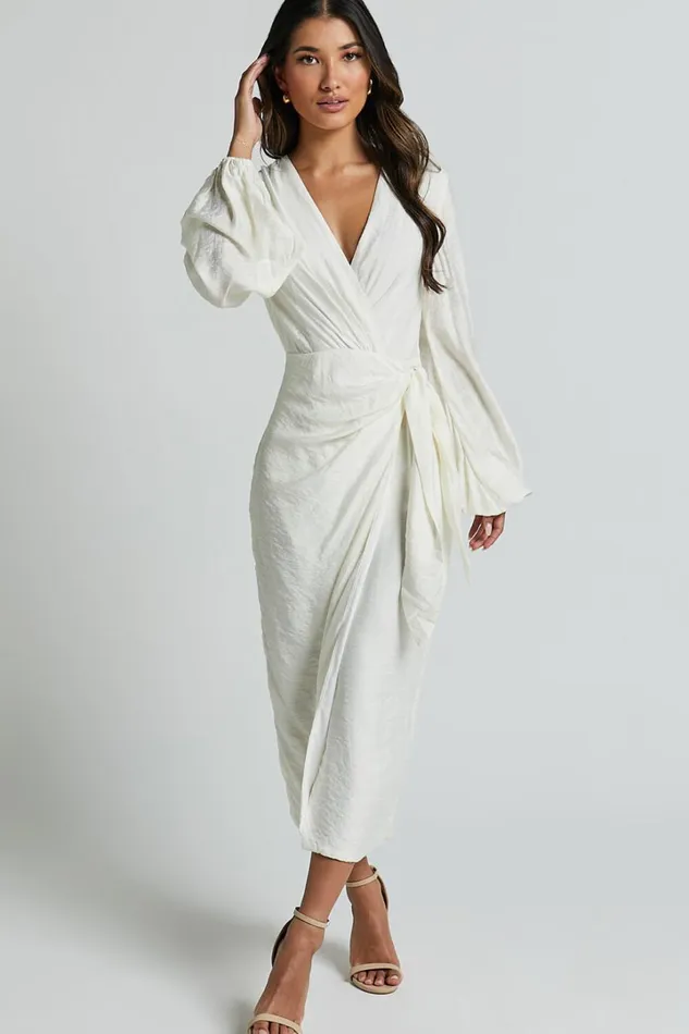 Taylor Midi Dress 8211 Long Sleeve Wrap Dress In White Women Showpo Curve Clothes