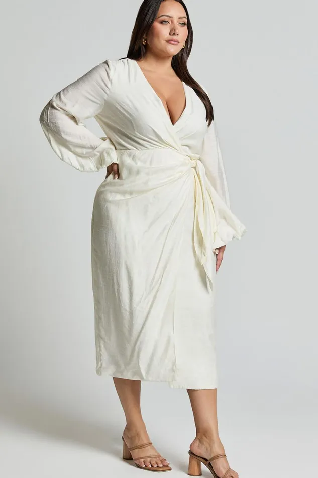 Taylor Midi Dress 8211 Long Sleeve Wrap Dress In White Women Showpo Curve Clothes