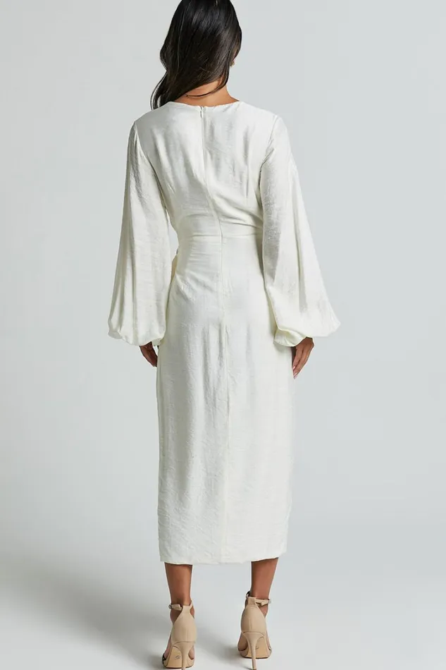 Taylor Midi Dress 8211 Long Sleeve Wrap Dress In White Women Showpo Curve Clothes