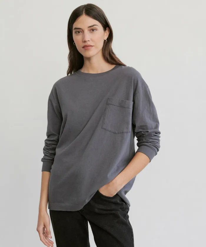 Tees and Tanks Women Jenni Kayne LongSleeve Vintage Pocket Tee Charcoal