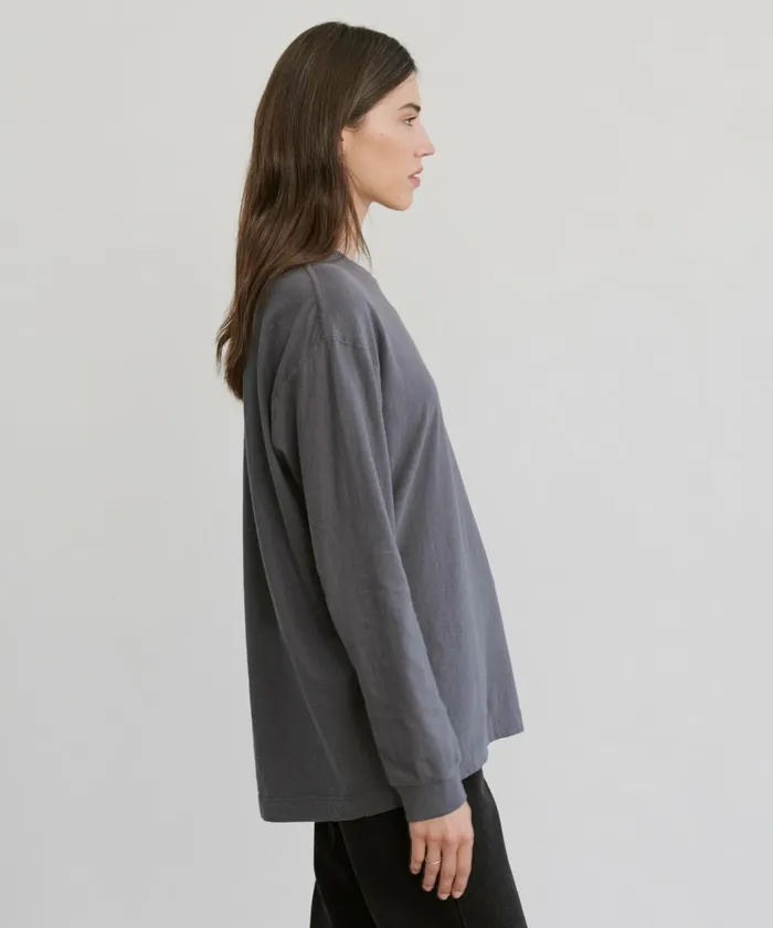 Tees and Tanks Women Jenni Kayne LongSleeve Vintage Pocket Tee Charcoal