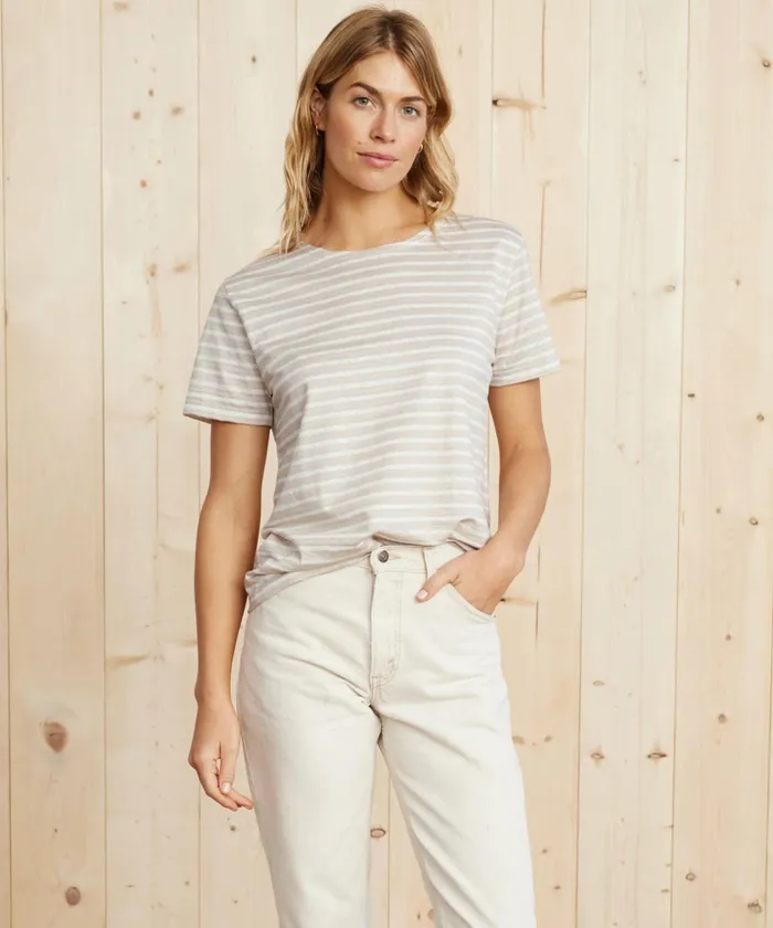 Tees and Tanks Women Jenni Kayne Rue Striped Tee Oatmeal Stripe