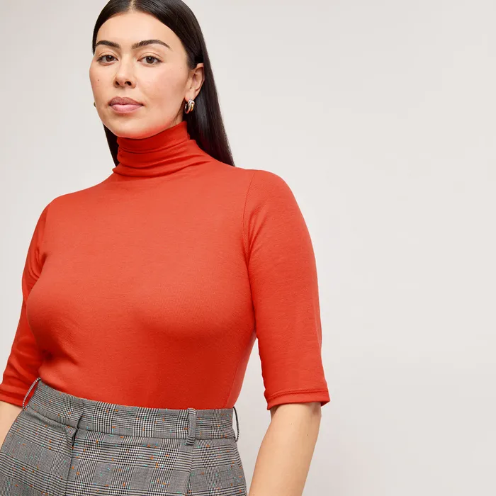 The Jax Turtleneck Tee 8211 Organic Ribbed Pima Cotton Marmalade Women TShirts M M LaFleur