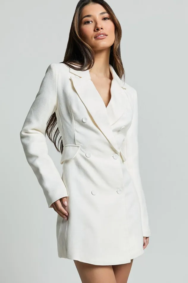 Tiana Mini Dress 8211 Double Breasted Collared Jacket Dress In Ivory Women Showpo Dresses