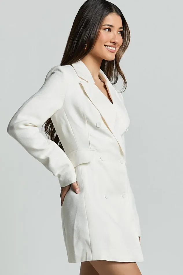 Tiana Mini Dress 8211 Double Breasted Collared Jacket Dress In Ivory Women Showpo Dresses