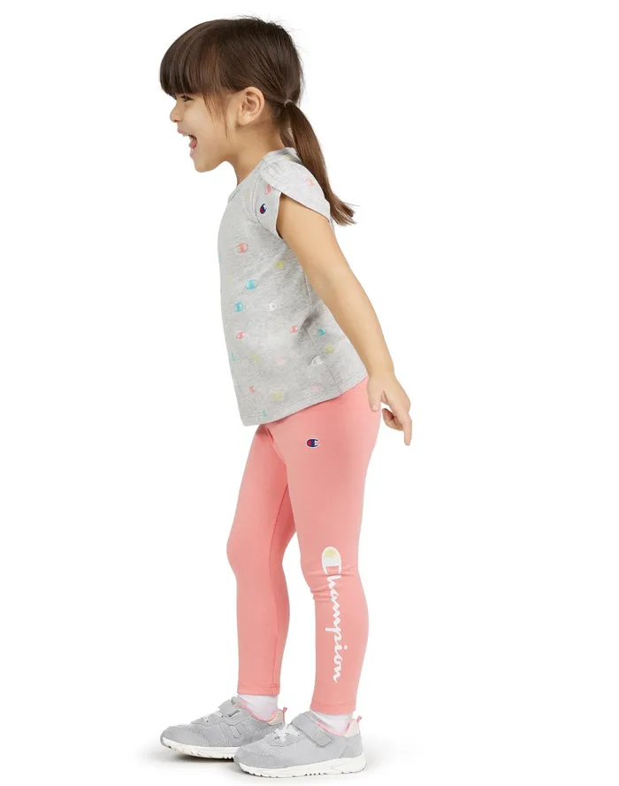 Toddler Girls039 Cap Sleeve TShirt and Leggings Set 13034 Grey Heather Kids Champion Pants and Leggings