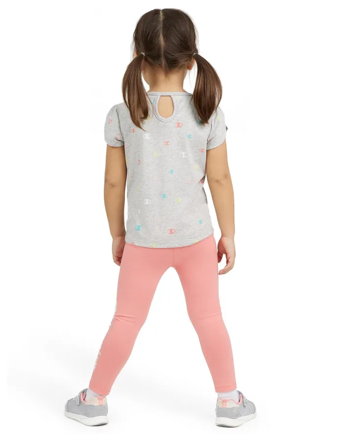 Toddler Girls039 Cap Sleeve TShirt and Leggings Set 13034 Grey Heather Kids Champion Pants and Leggings