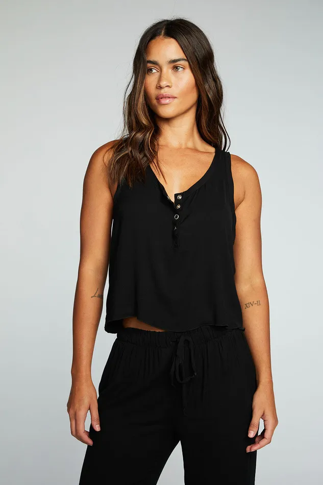 Tops Chaser Brand Womens Heirloom Wovens Cropped Snap Front Racerback Henley
