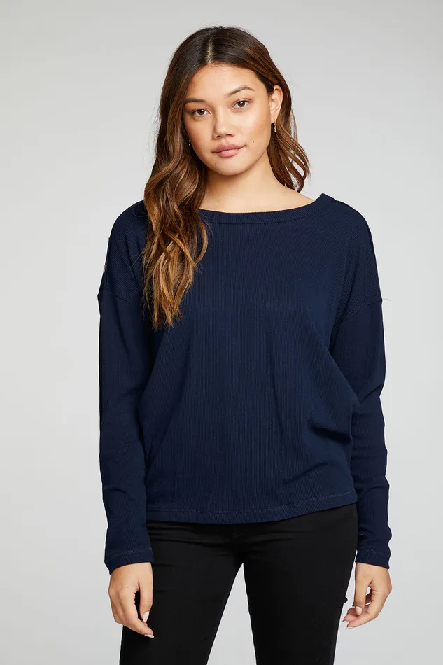 Tops Chaser Brand Womens Heritage Waffle Long Sleeve Snap Drop Shoulder Tee
