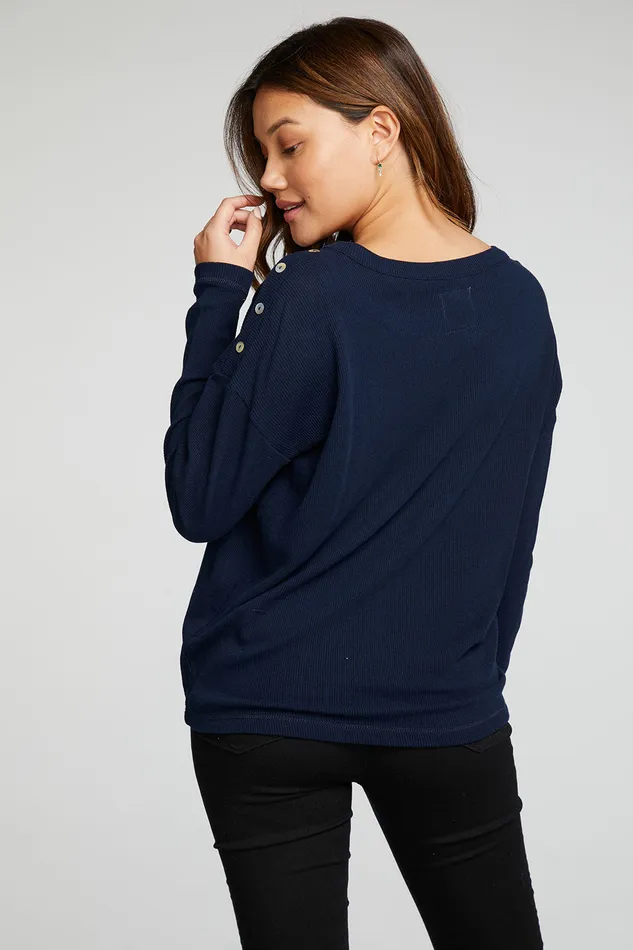 Tops Chaser Brand Womens Heritage Waffle Long Sleeve Snap Drop Shoulder Tee