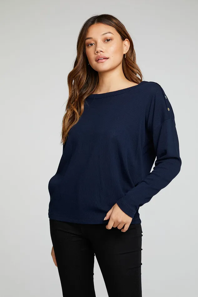 Tops Chaser Brand Womens Heritage Waffle Long Sleeve Snap Drop Shoulder Tee