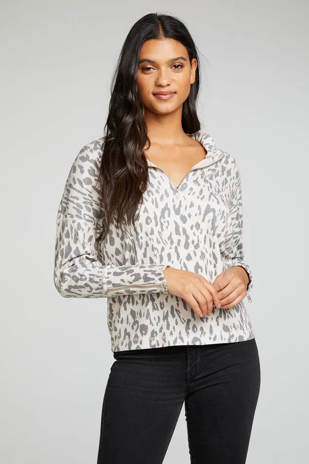 Tops Chaser Brand Womens Vintage Rib Long Sleeve Drop Shoulder Mock Neck Pullover with Zippers Tops Chaser Brand Womens Vintage Rib Long Sleeve Drop Shoulder Mock Neck Pullover with Zippers