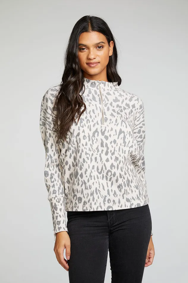Tops Chaser Brand Womens Vintage Rib Long Sleeve Drop Shoulder Mock Neck Pullover with Zippers