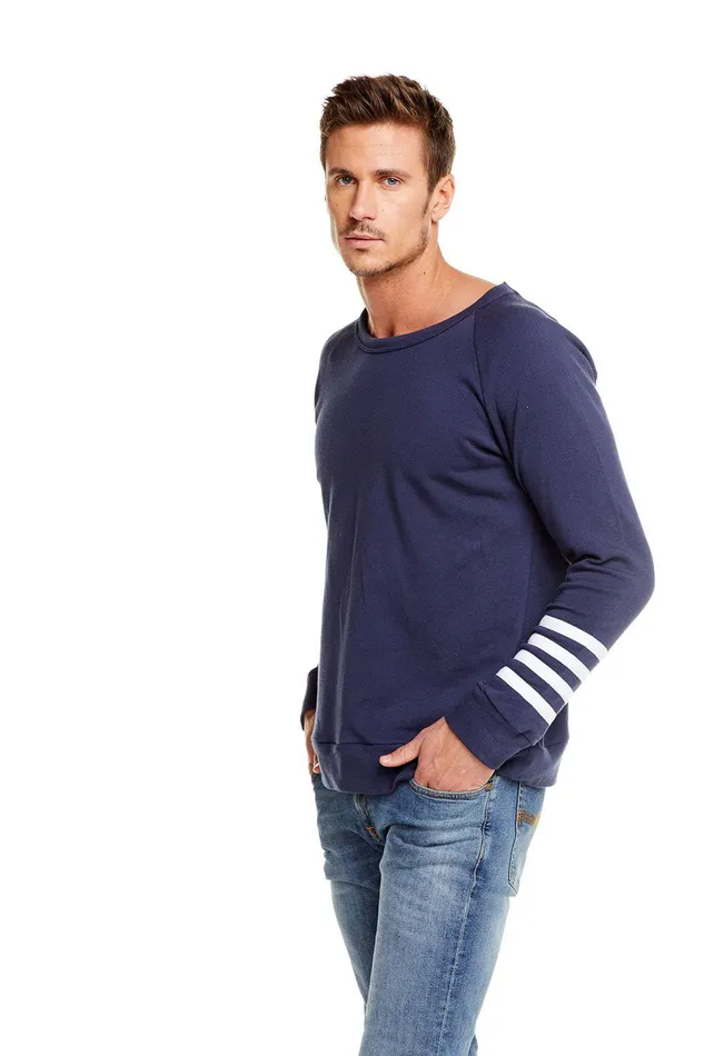 Tops COTTON FLEECE LS CREW NECK RAGLAN PULLOVER W CONTRAST STRAPPINGS 8211 Chaser Brand Mens