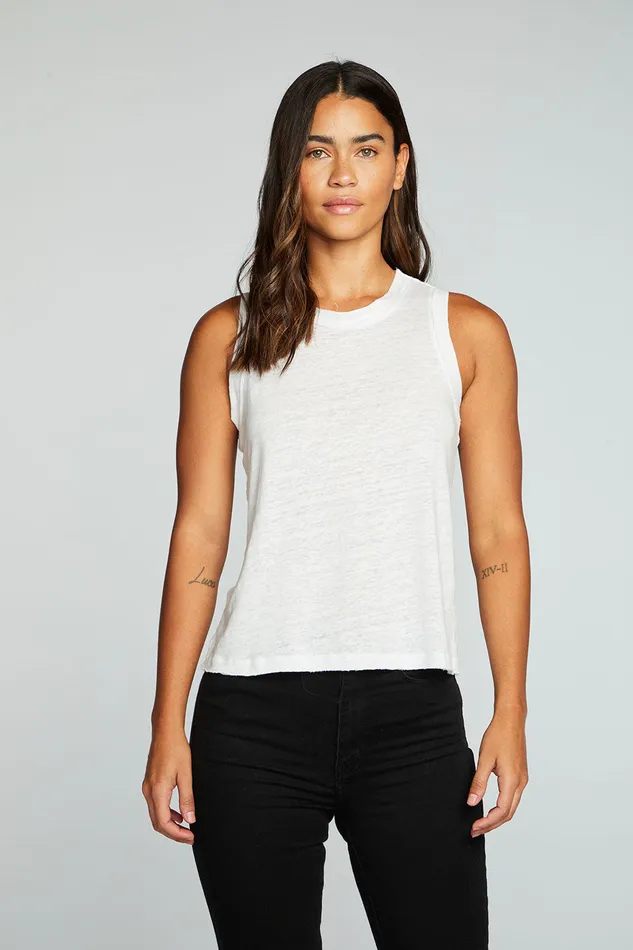 Tops Linen Jersey Raw Edge Muscle Tank Chaser Brand Womens