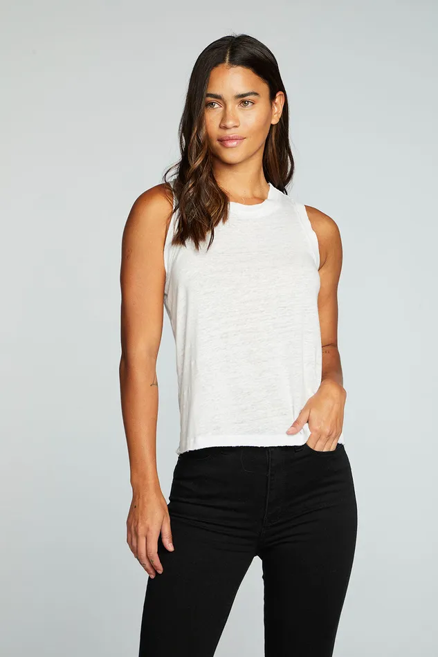 Tops Linen Jersey Raw Edge Muscle Tank Chaser Brand Womens