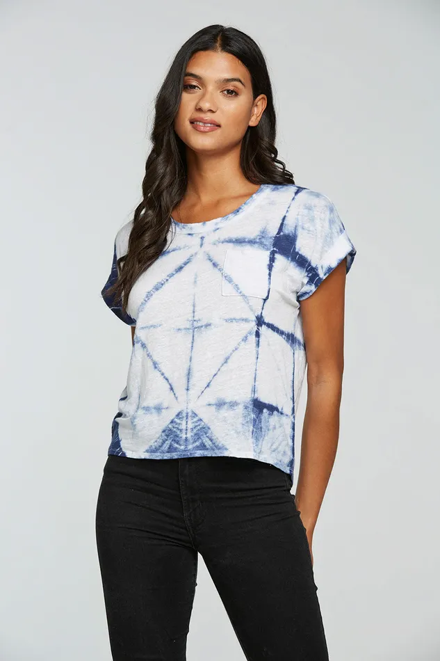 Tops Linen Jersey Rolled Short Sleeve Hi Lo Pocket Tee Chaser Brand Womens