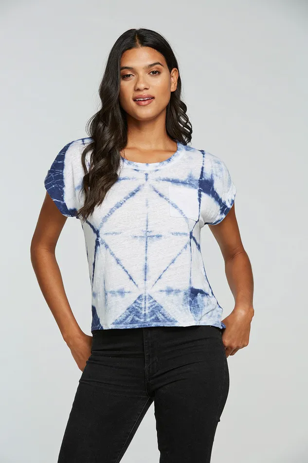 Tops Linen Jersey Rolled Short Sleeve Hi Lo Pocket Tee Chaser Brand Womens