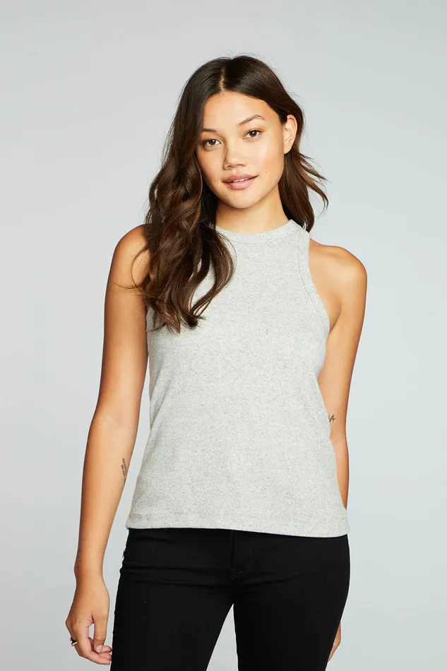 Tops Linen Rib High Neck Racer Tank 8211 Chaser Brand Womens