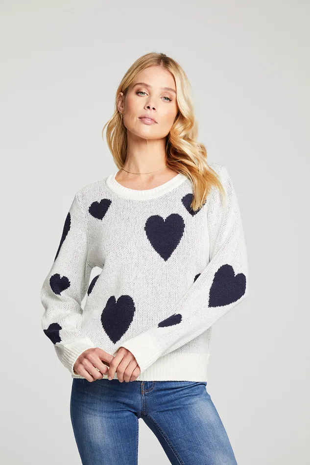 Tops Navy Hearts Sweater Chaser Brand Womens