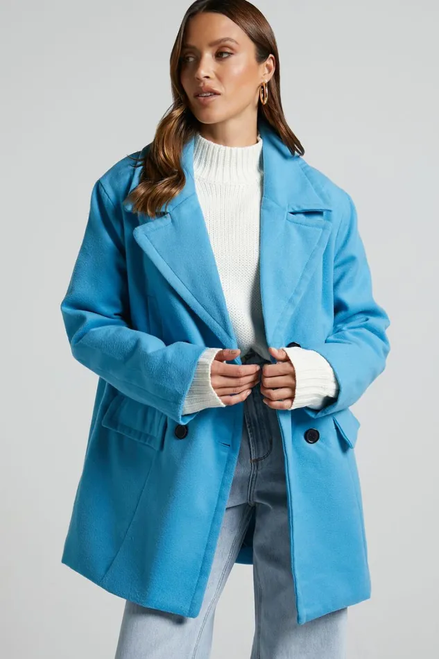 Trianka Coat 8211 Oversized Double Breasted Coat In Blue Women Showpo Jackets and Coats