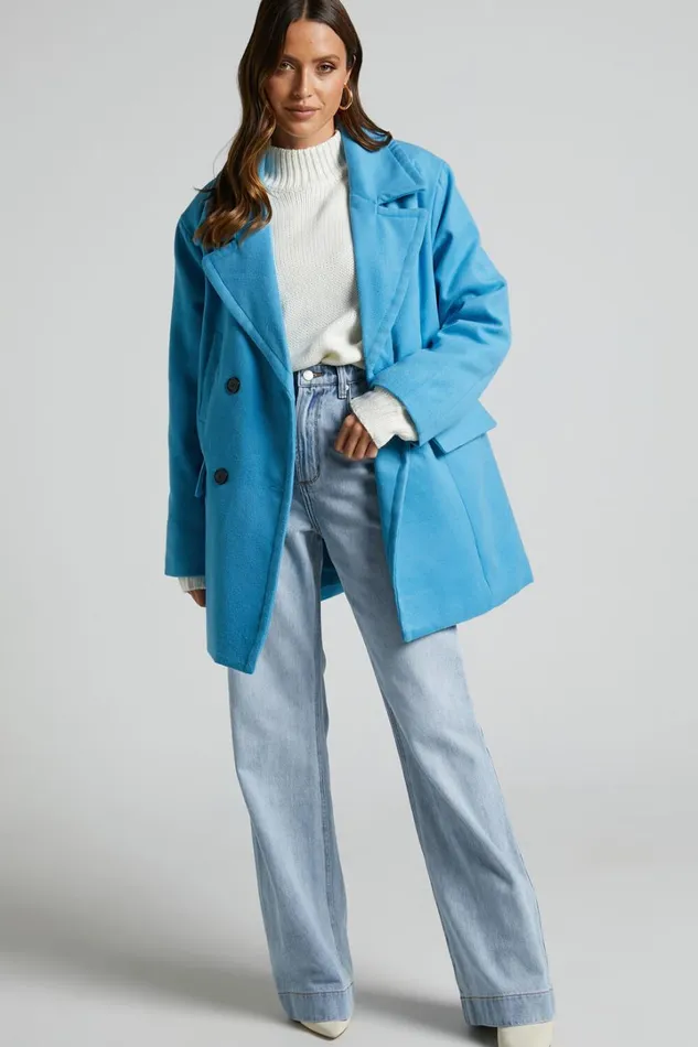 Trianka Coat 8211 Oversized Double Breasted Coat In Blue Women Showpo Jackets and Coats