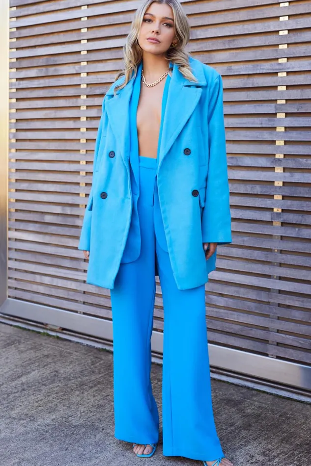 Trianka Coat 8211 Oversized Double Breasted Coat In Blue Women Showpo Jackets and Coats