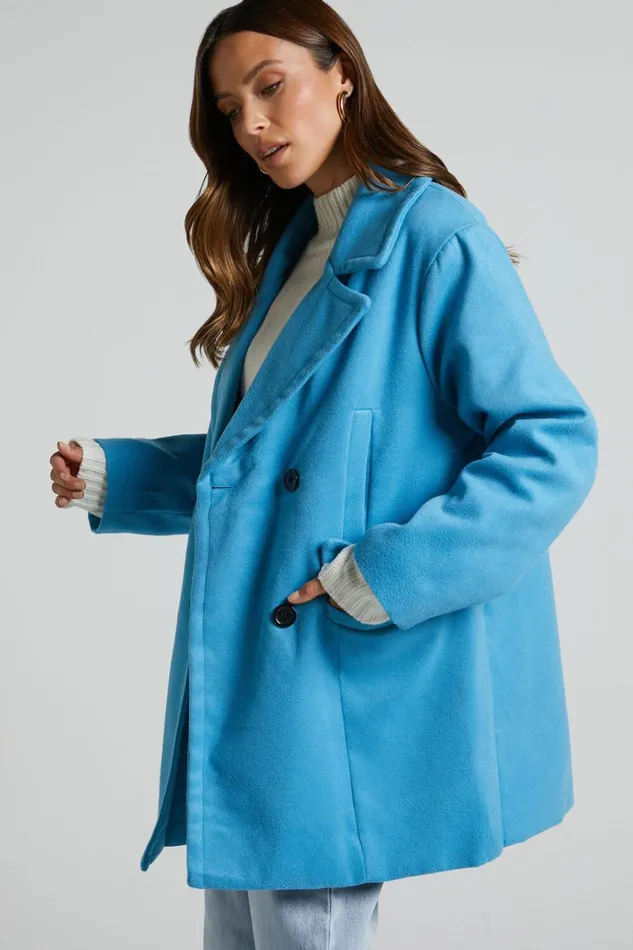 Trianka Coat 8211 Oversized Double Breasted Coat In Blue Women Showpo Jackets and Coats
