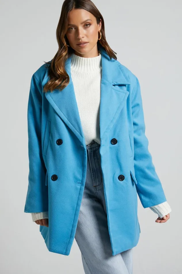 Trianka Coat 8211 Oversized Double Breasted Coat In Blue Women Showpo Jackets and Coats