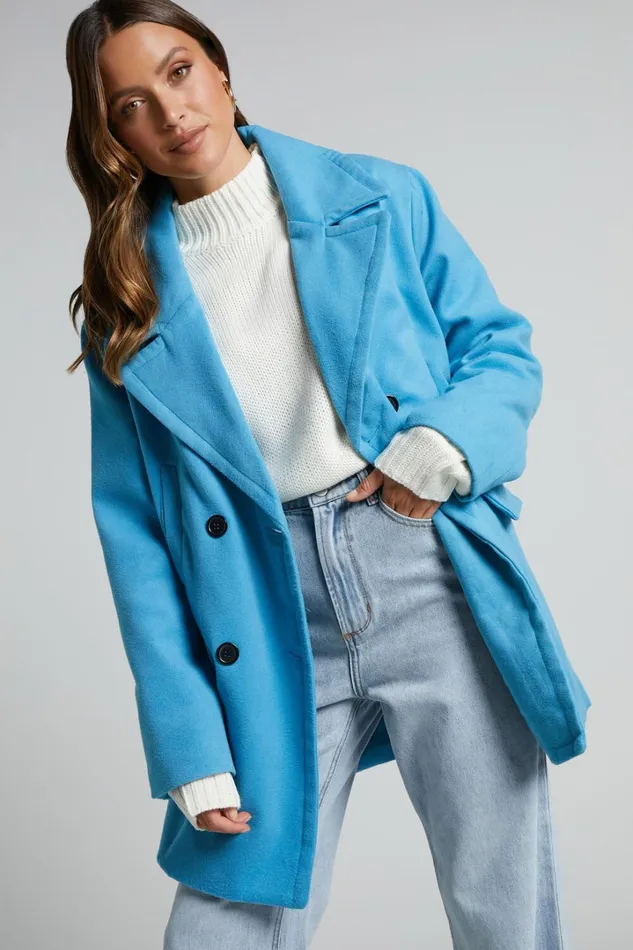 Trianka Coat 8211 Oversized Double Breasted Coat In Blue Women Showpo Jackets and Coats