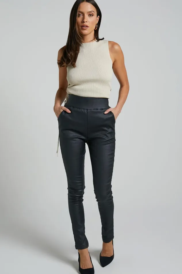 Trinky Pants 8211 Coated Denim High Waisted Skinny Leg Pants In Black Women Showpo Denim