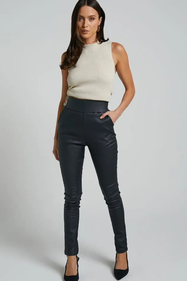 Trinky Pants 8211 Coated Denim High Waisted Skinny Leg Pants In Black Women Showpo Denim