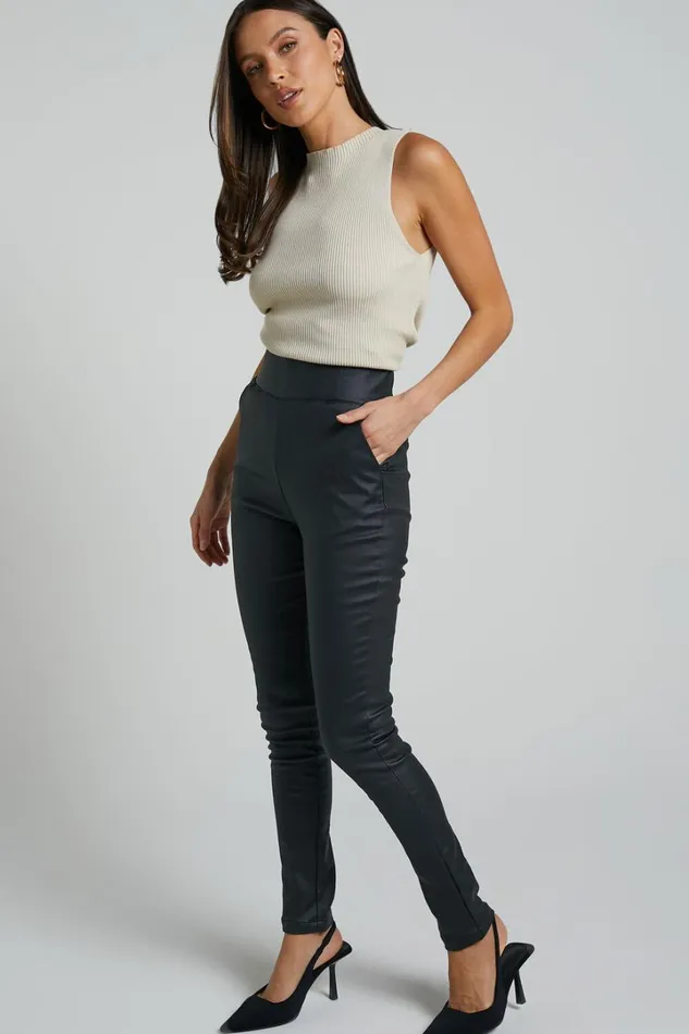Trinky Pants 8211 Coated Denim High Waisted Skinny Leg Pants In Black Women Showpo Denim