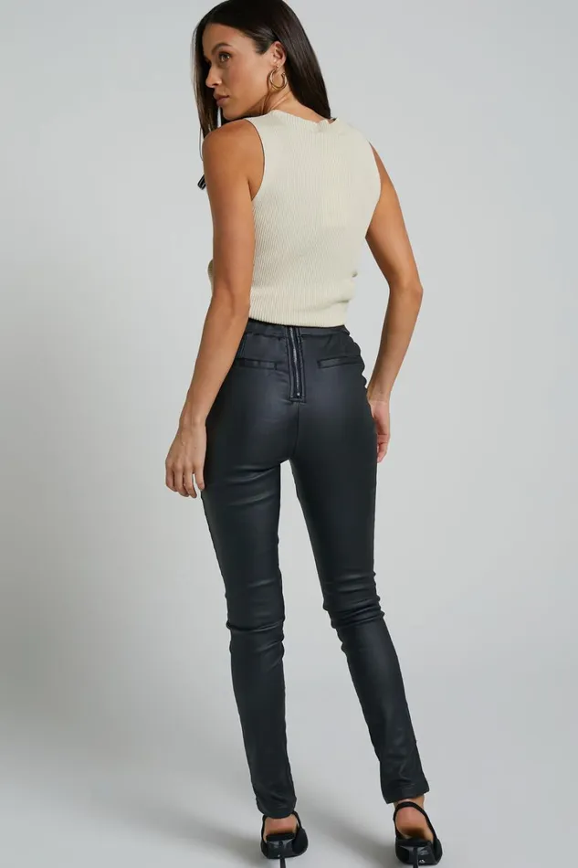 Trinky Pants 8211 Coated Denim High Waisted Skinny Leg Pants In Black Women Showpo Denim