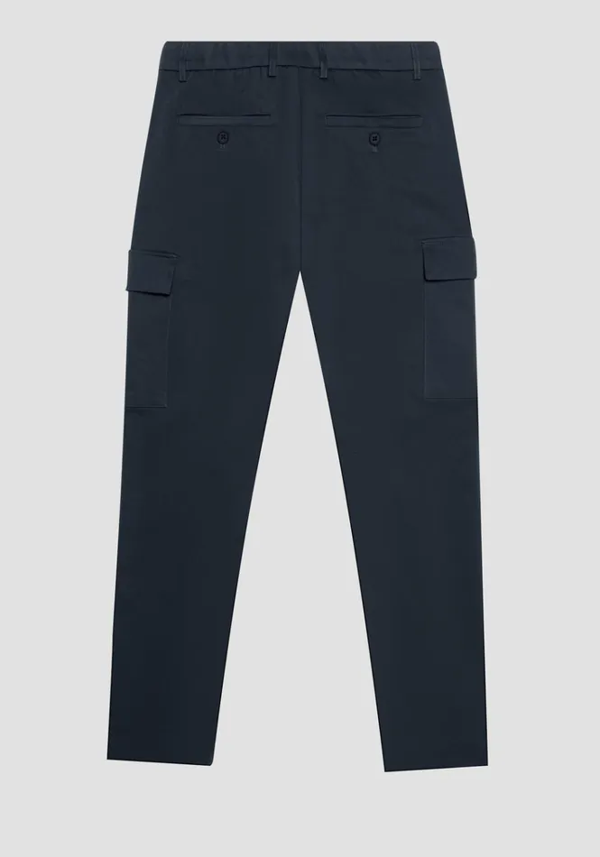 Trousers Men Antony Morato Bjorn Skinny Fit Trousers In Elastic Cotton Blend With Side Pockets And Zip On The Bottom Blue Ink
