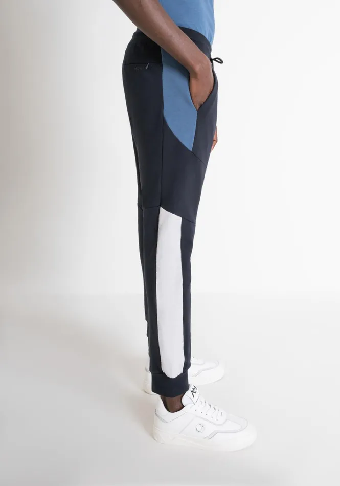 Trousers Men Antony Morato Regular Fit Cotton Blend Sweatpants With Contrasting Bands Blue Ink