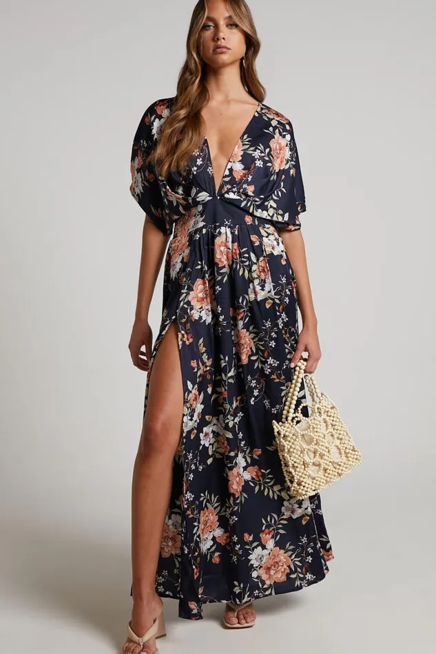 Vacay Ready Midi Dress 8211 Plunge Thigh Split Dress In Navy Multi Floral Women Showpo Dresses Vacay Ready Midi Dress 8211 Plunge Thigh Split Dress In Navy Multi Floral Women Showpo Dresses