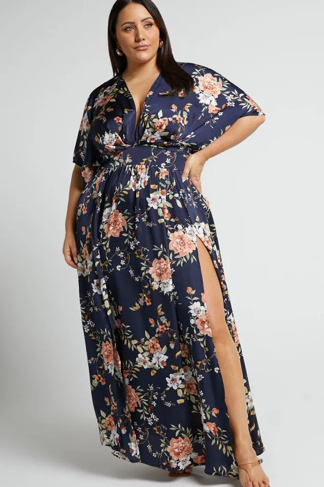 Vacay Ready Midi Dress 8211 Plunge Thigh Split Dress In Navy Multi Floral Women Showpo Dresses