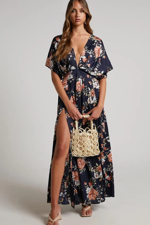 Vacay Ready Midi Dress 8211 Plunge Thigh Split Dress In Navy Multi Floral Women Showpo Dresses