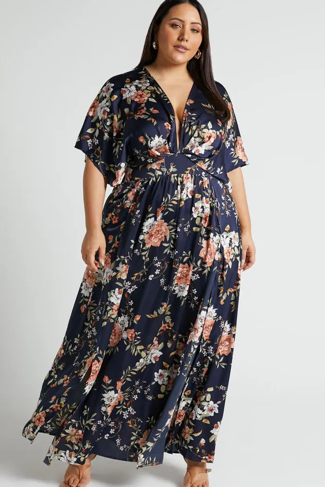 Vacay Ready Midi Dress 8211 Plunge Thigh Split Dress In Navy Multi Floral Women Showpo Dresses