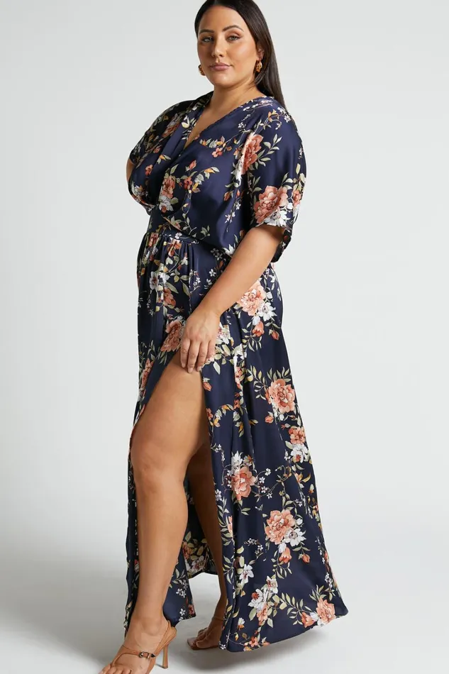 Vacay Ready Midi Dress 8211 Plunge Thigh Split Dress In Navy Multi Floral Women Showpo Dresses