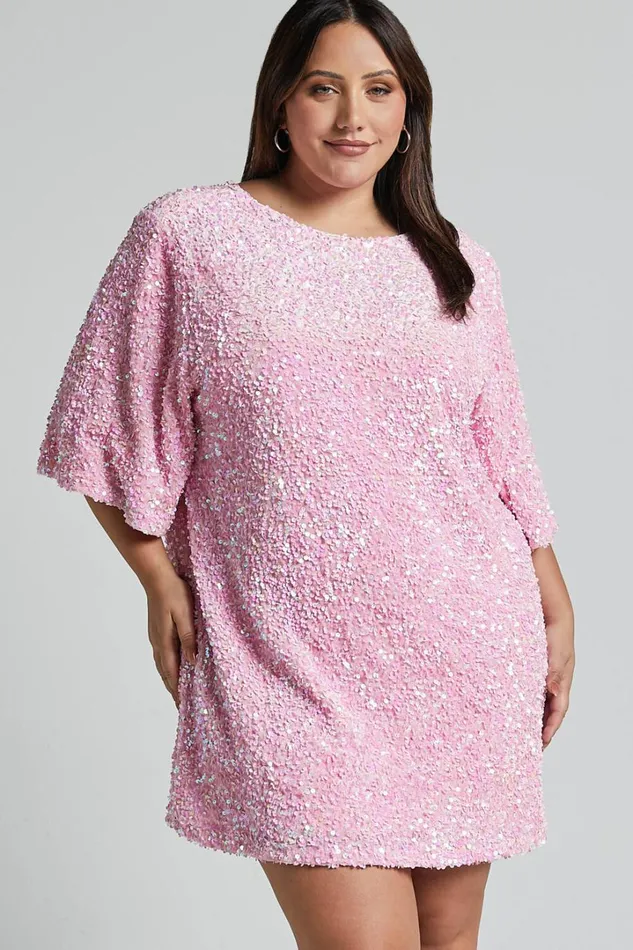Valetta Mini Dress 8211 Sequin Low Back Shift Dress In Pink Sequin Women Showpo Curve Clothes