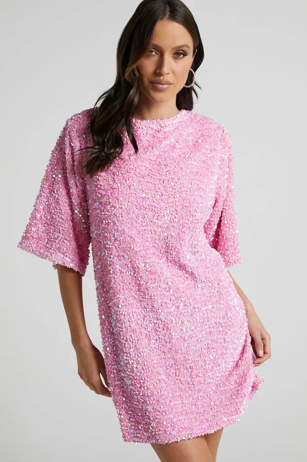 Valetta Mini Dress 8211 Sequin Low Back Shift Dress In Pink Sequin Women Showpo Curve Clothes