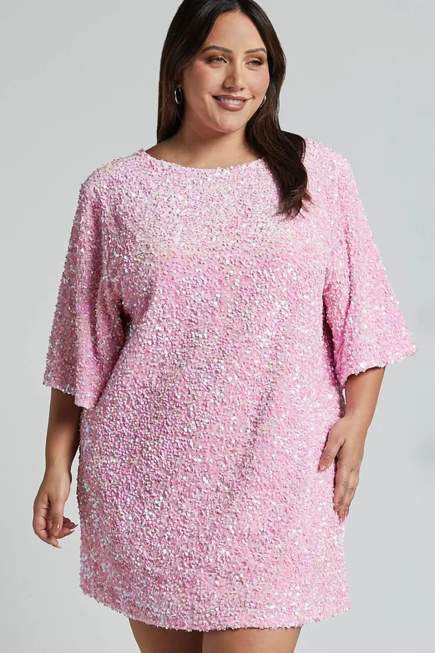 Valetta Mini Dress 8211 Sequin Low Back Shift Dress In Pink Sequin Women Showpo Curve Clothes