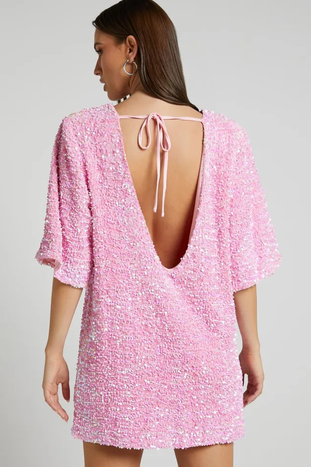 Valetta Mini Dress 8211 Sequin Low Back Shift Dress In Pink Sequin Women Showpo Curve Clothes