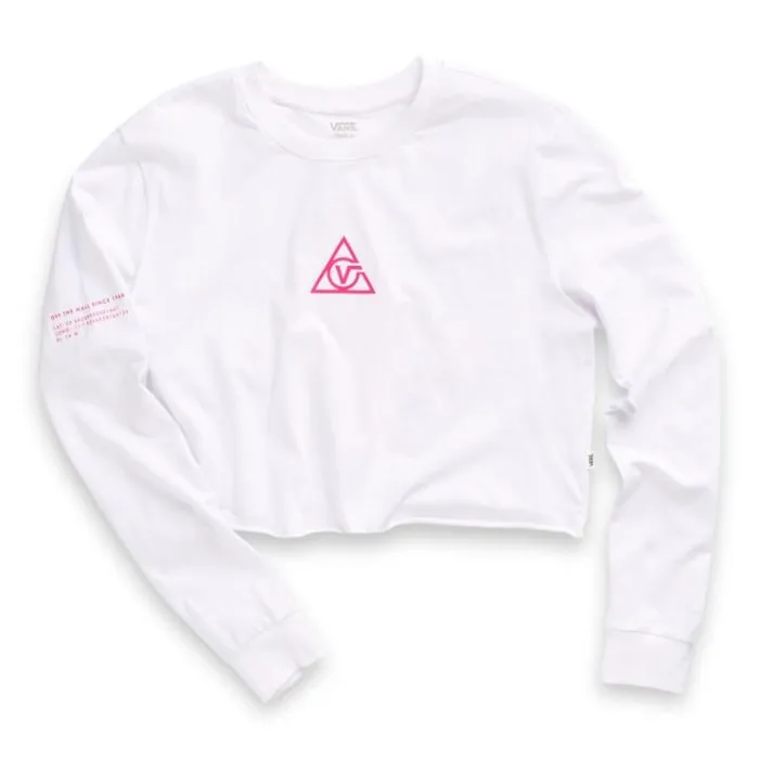 Vans 66 Supply Tri Long Sleeve Boyfriend Crop Tee White Womens TShirts and Tanks Vans 66 Supply Tri Long Sleeve Boyfriend Crop Tee White Womens TShirts and Tanks