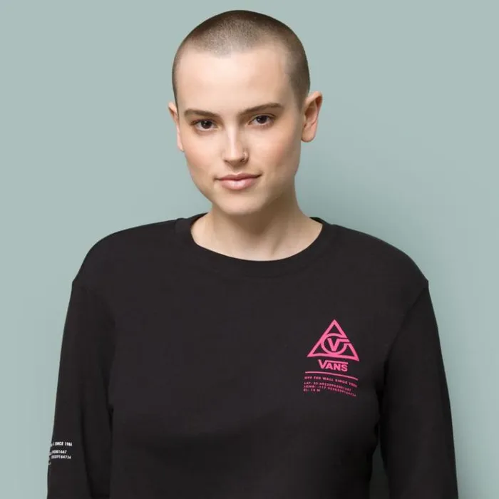 Vans 66 Supply Tri Long Sleeve Boyfriend Tee Black Womens TShirts and Tanks