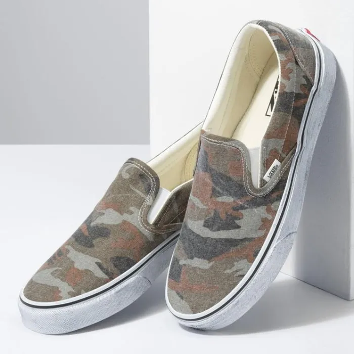 Vans Washed Classic SlipOn CamoTrue White MensWomens Classics Shoes Vans Washed Classic SlipOn CamoTrue White MensWomens Classics Shoes