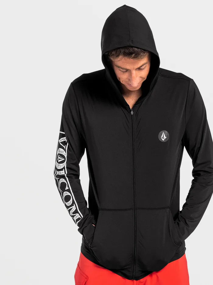 Volcom Rashguards Rally Hooded Long Sleeve UPF 50 Rashguard 8211 Black Black 8211 Mens
