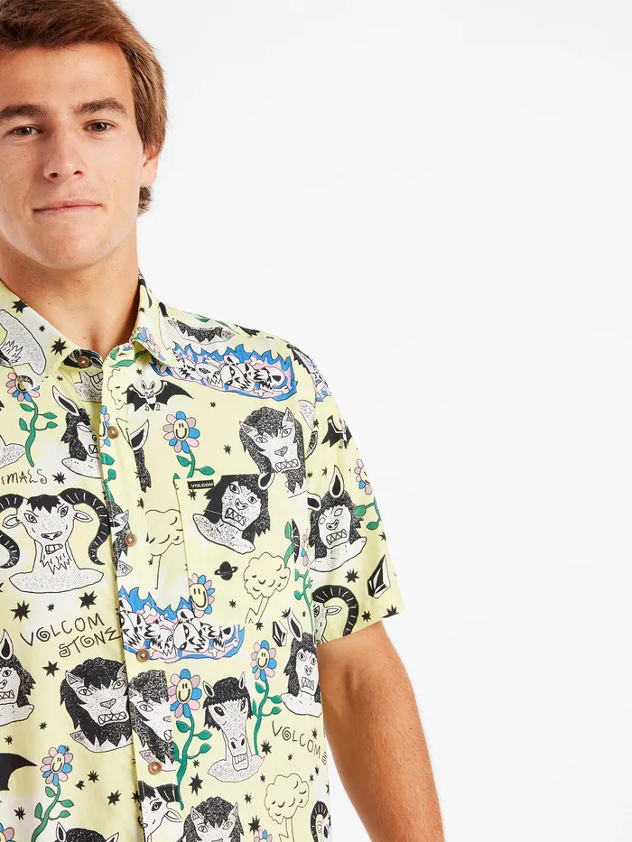 Volcom Shirts and Flannels Surf Vitals Ozzy Woven Short Sleeve Shirt 8211 Glimmer Yellow Glimmer Yellow 8211 Mens